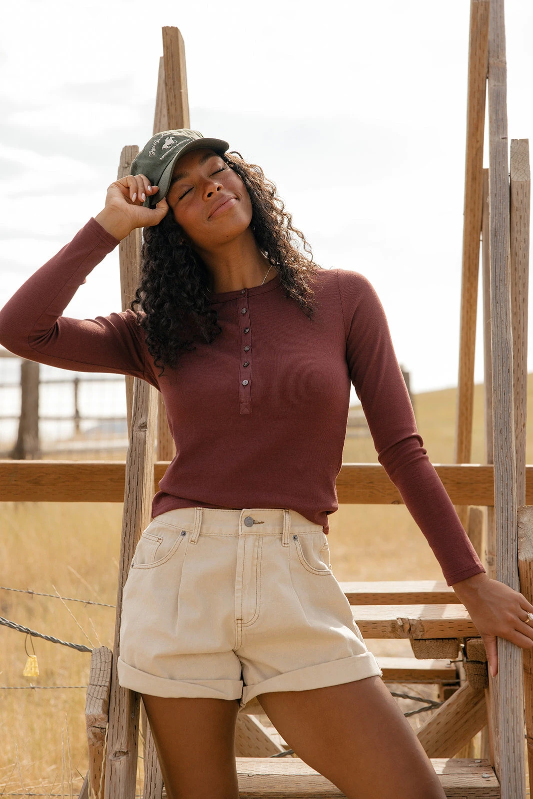 Women's Ribbed Long Sleeve Henley Tee in Spiced Chai 4 Women's Ribbed Long Sleeve Henley Tee in Spiced Chai - Image 2