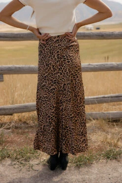 Leopard Print Maxi Skirt - Flowy Drawstring Waist Silky Long Skirt -ROOLEE FASHION SHOP 7W4A6438