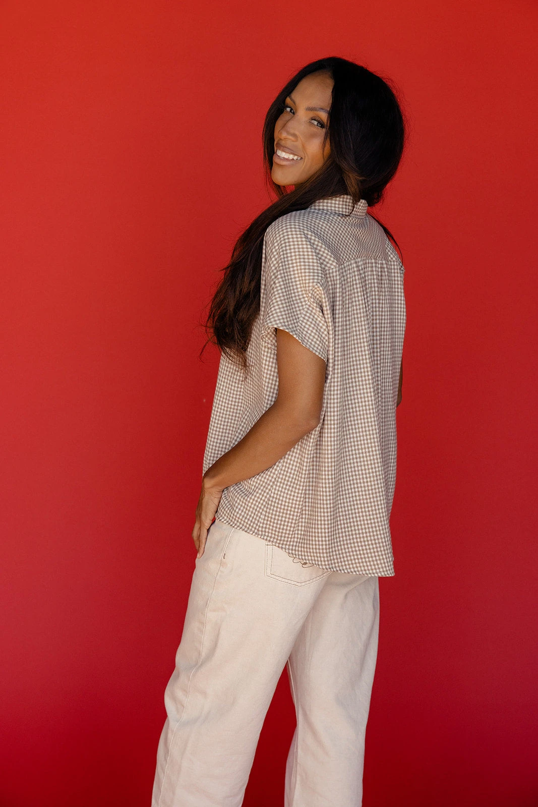 Randy Brown Gingham Relaxed Fit Button Down Blouse 5 Randy Brown Gingham Relaxed Fit Button Down Blouse - Image 3