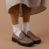 Taupe Leather Lug Sole Loafers - Versatile Non-Slip Comfort Shoes -ROOLEE FASHION SHOP 7W4A6491
