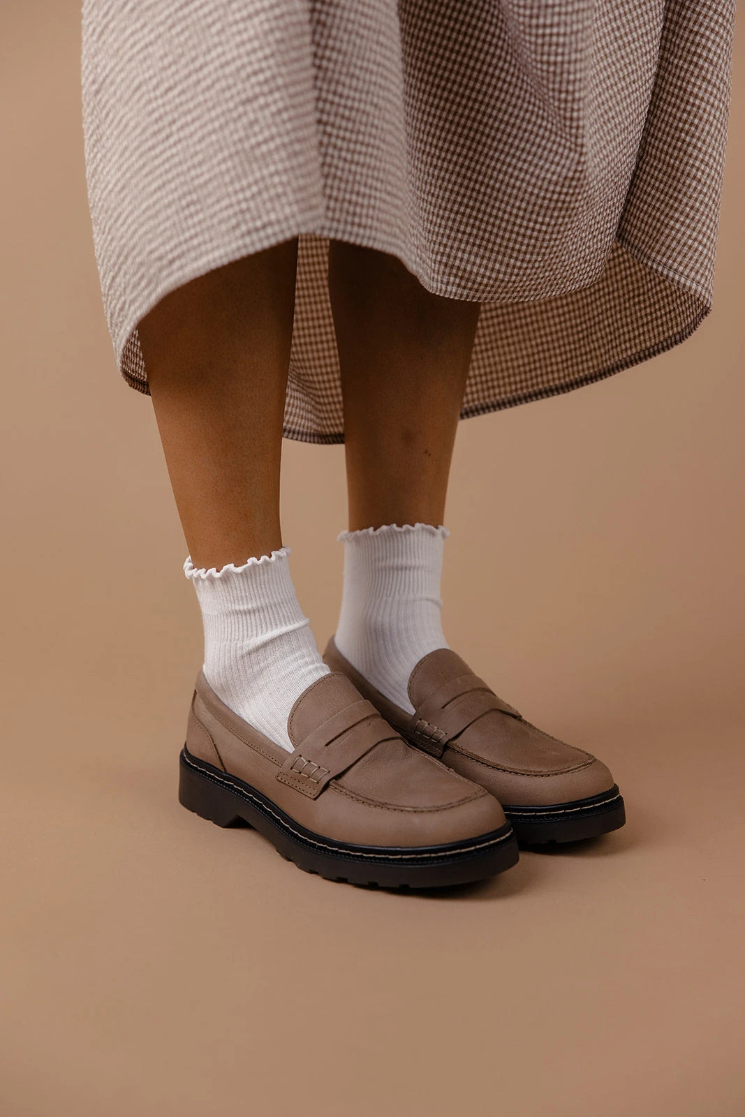 Taupe Leather Lug Sole Loafers - Versatile Non-Slip Comfort Shoes 3 Taupe Leather Lug Sole Loafers - Versatile Non-Slip Comfort Shoes