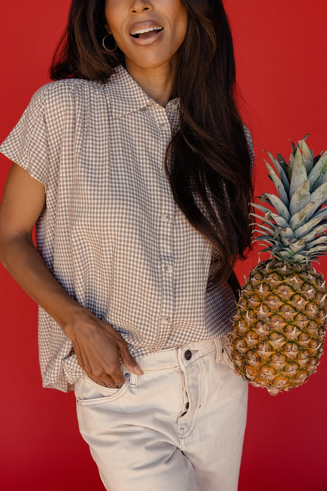 Randy Brown Gingham Relaxed Fit Button Down Blouse 11 Randy Brown Gingham Relaxed Fit Button Down Blouse - Image 9