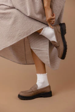 Taupe Leather Lug Sole Loafers - Versatile Non-Slip Comfort Shoes 6 Taupe Leather Lug Sole Loafers - Versatile Non-Slip Comfort Shoes -ROOLEE FASHION SHOP 7W4A6498