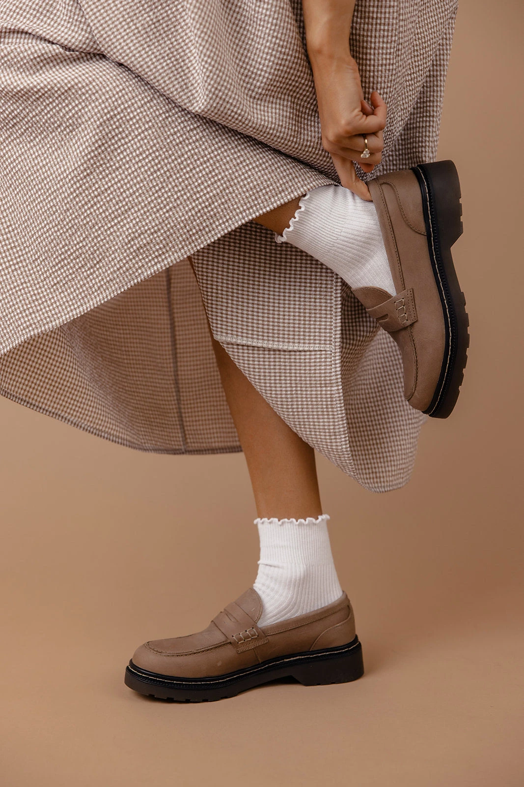 Taupe Leather Lug Sole Loafers - Versatile Non-Slip Comfort Shoes 4 Taupe Leather Lug Sole Loafers - Versatile Non-Slip Comfort Shoes - Image 2