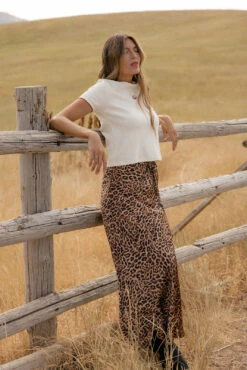 Leopard Print Maxi Skirt - Flowy Drawstring Waist Silky Long Skirt -ROOLEE FASHION SHOP 7W4A6501