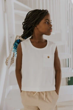 Kids' Mini Simi Detail Tank - Versatile White Spring Top -ROOLEE FASHION SHOP 7W4A6564