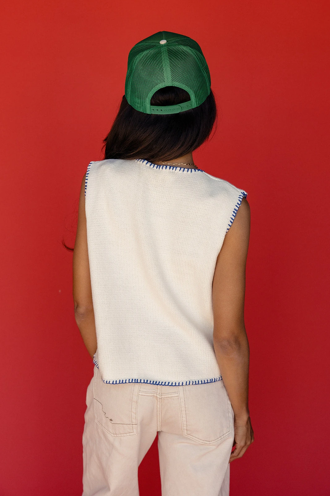 Women's Button Down Vest with Contrast Blue Stitching 8 Women's Button Down Vest with Contrast Blue Stitching - Image 6