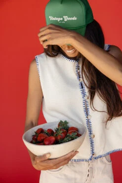 Women's Button Down Vest with Contrast Blue Stitching