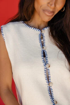 Women's Button Down Vest with Contrast Blue Stitching 19 Women's Button Down Vest with Contrast Blue Stitching -ROOLEE FASHION SHOP 7W4A6738