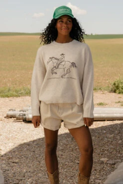 Ride 'Em Cowboy Embroidered Soft Knit Sweater