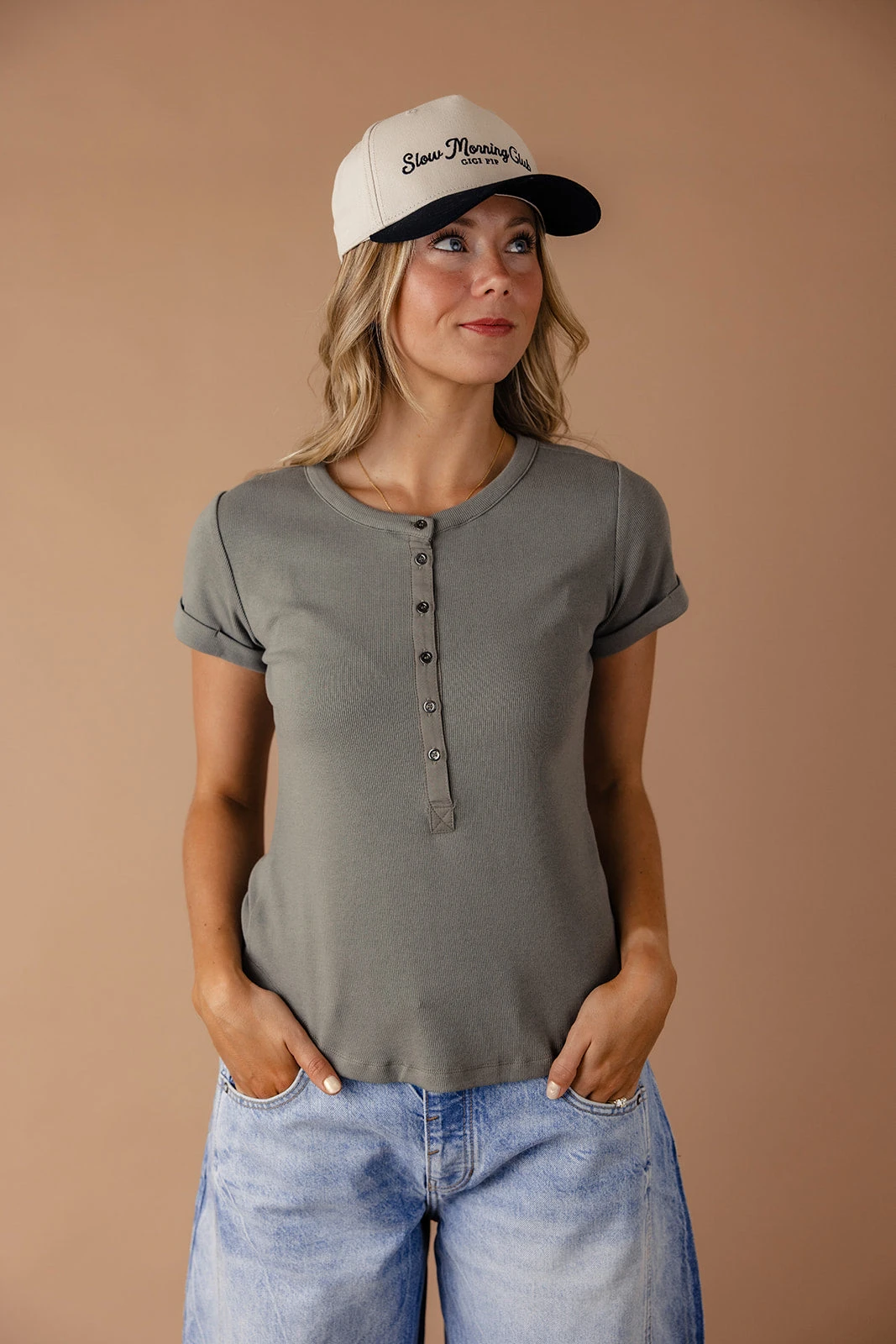 Ribbed Knit Button-Down Tee - Women's Stretchy Short Sleeve Top 6 Ribbed Knit Button-Down Tee - Women's Stretchy Short Sleeve Top - Image 4