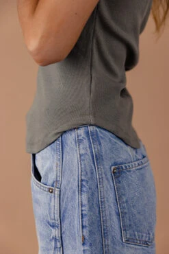 Ribbed Knit Button-Down Tee - Women's Stretchy Short Sleeve Top 20 Ribbed Knit Button-Down Tee - Women's Stretchy Short Sleeve Top -ROOLEE FASHION SHOP 7W4A6956