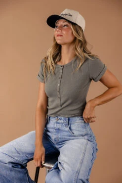 Ribbed Knit Button-Down Tee - Women's Stretchy Short Sleeve Top 17 Ribbed Knit Button-Down Tee - Women's Stretchy Short Sleeve Top -ROOLEE FASHION SHOP 7W4A6972