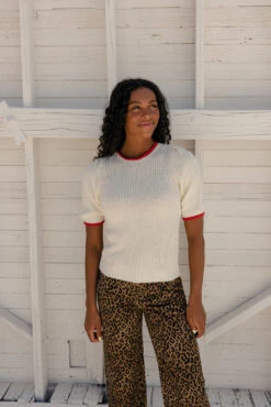 Lightweight Summer Knit Blouse with Red Contrast Stitching 14 Lightweight Summer Knit Blouse with Red Contrast Stitching -ROOLEE FASHION SHOP 7W4A7012