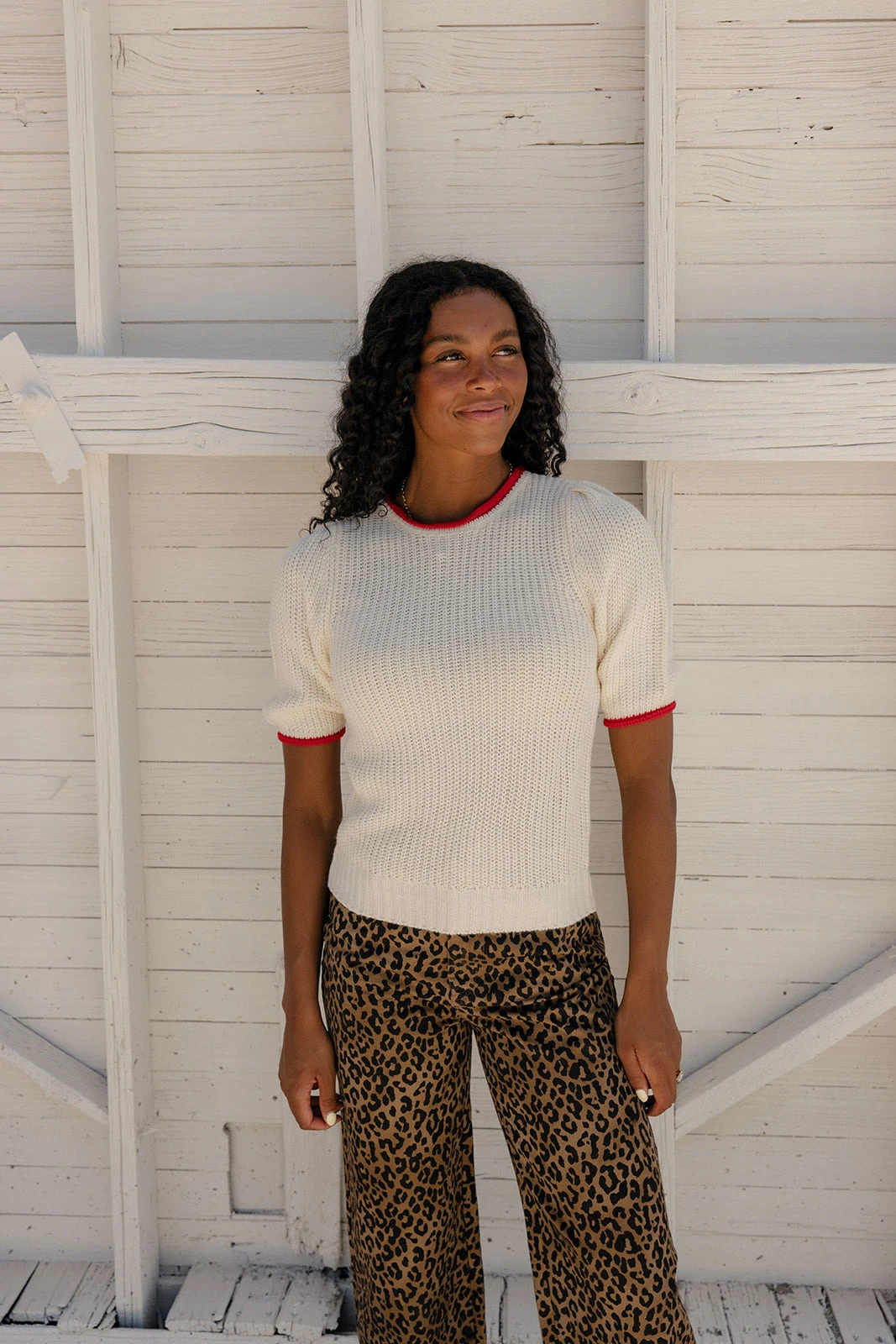 Lightweight Summer Knit Blouse with Red Contrast Stitching 6 Lightweight Summer Knit Blouse with Red Contrast Stitching - Image 4