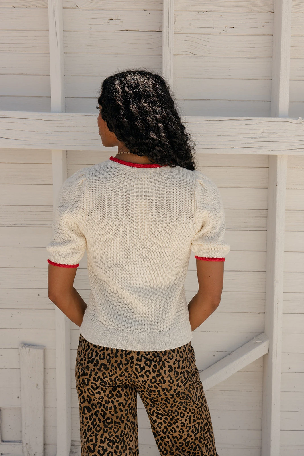 Lightweight Summer Knit Blouse with Red Contrast Stitching 7 Lightweight Summer Knit Blouse with Red Contrast Stitching - Image 5