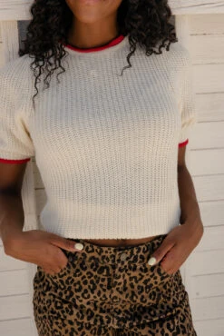 Lightweight Summer Knit Blouse with Red Contrast Stitching 18 Lightweight Summer Knit Blouse with Red Contrast Stitching -ROOLEE FASHION SHOP 7W4A7054