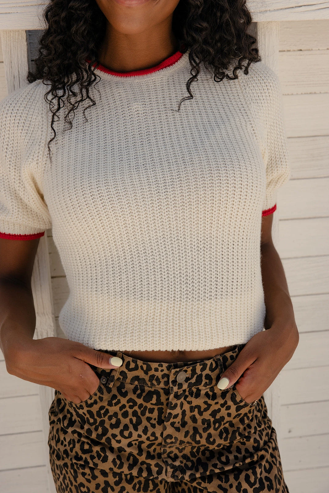 Lightweight Summer Knit Blouse with Red Contrast Stitching 10 Lightweight Summer Knit Blouse with Red Contrast Stitching - Image 8