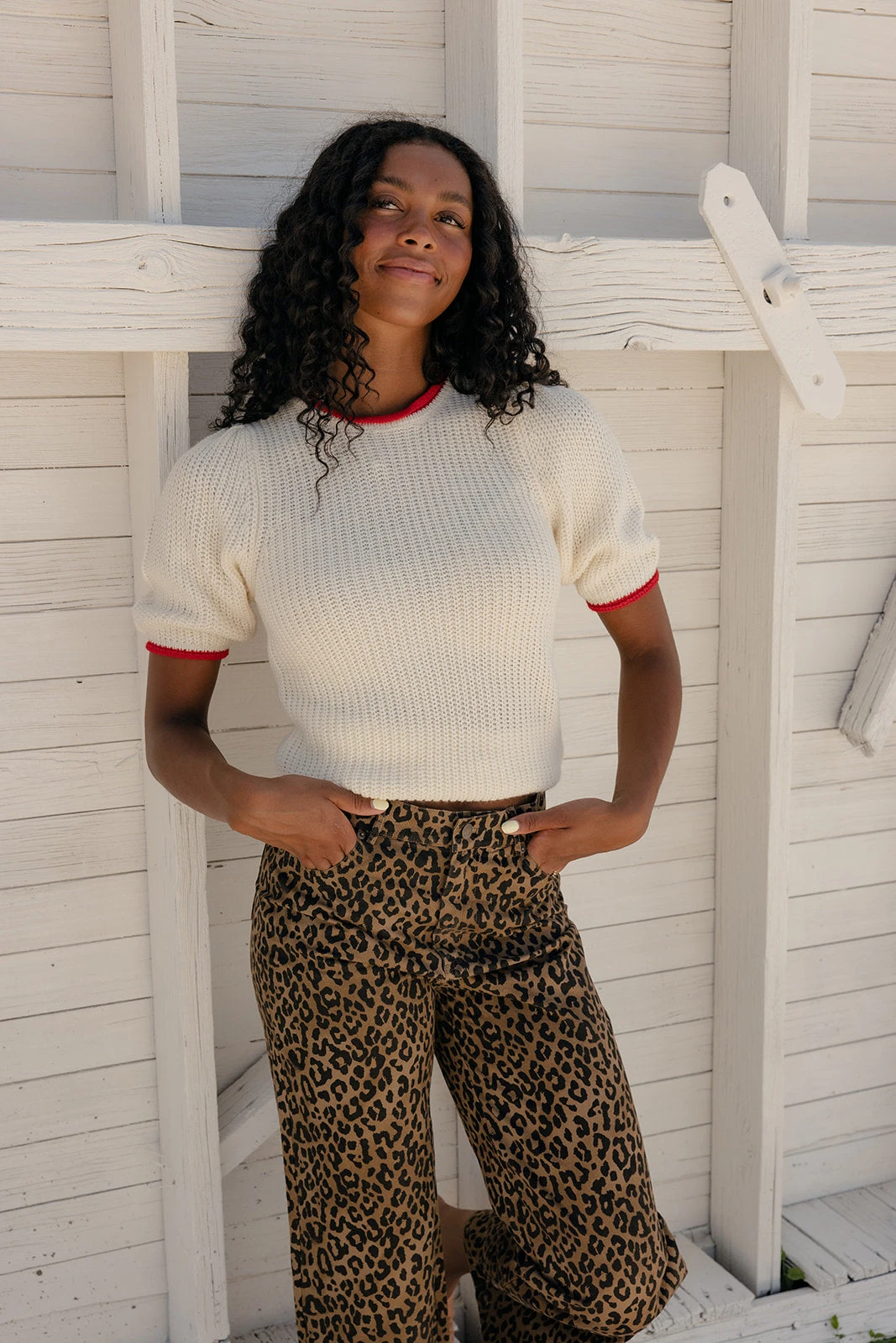 Lightweight Summer Knit Blouse with Red Contrast Stitching 9 Lightweight Summer Knit Blouse with Red Contrast Stitching - Image 7