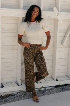 Lightweight Summer Knit Blouse with Red Contrast Stitching