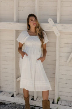 White Textured Summer Dress with Pockets - Call Me Back -ROOLEE FASHION SHOP 7W4A7207