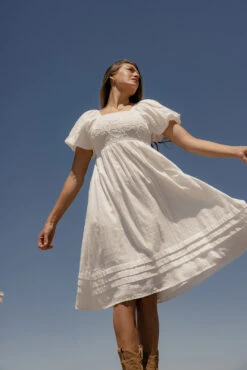 White Textured Summer Dress with Pockets - Call Me Back