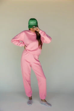 Pink Women's Lounge Joggers - Cozy Fleece Sweatpants for Errands & Lounging -ROOLEE FASHION SHOP 7W4A7274