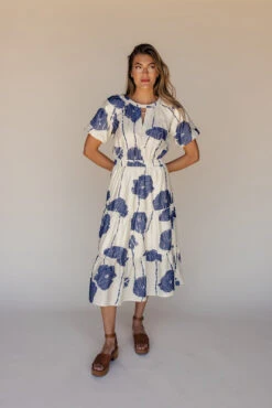 Floral Tiered Midi Dress with Flutter Sleeves and Elastic Waist -ROOLEE FASHION SHOP 7W4A7712