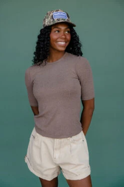 Be Cool Devotion Knit Tee - Brown Casual Relaxed Fit Top -ROOLEE FASHION SHOP 7W4A8053