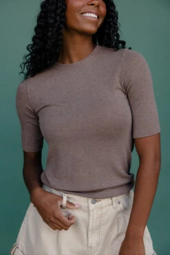 Be Cool Devotion Knit Tee - Brown Casual Relaxed Fit Top