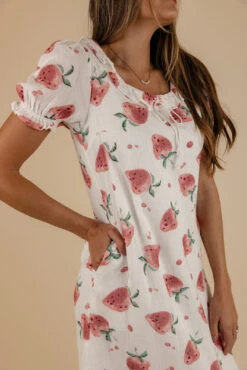 Strawberry Print Summer Dress - Lightweight Relaxed Fit with Pockets -ROOLEE FASHION SHOP 7W4A8169