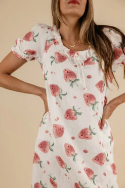 Strawberry Print Summer Dress - Lightweight Relaxed Fit with Pockets -ROOLEE FASHION SHOP 7W4A8200 1