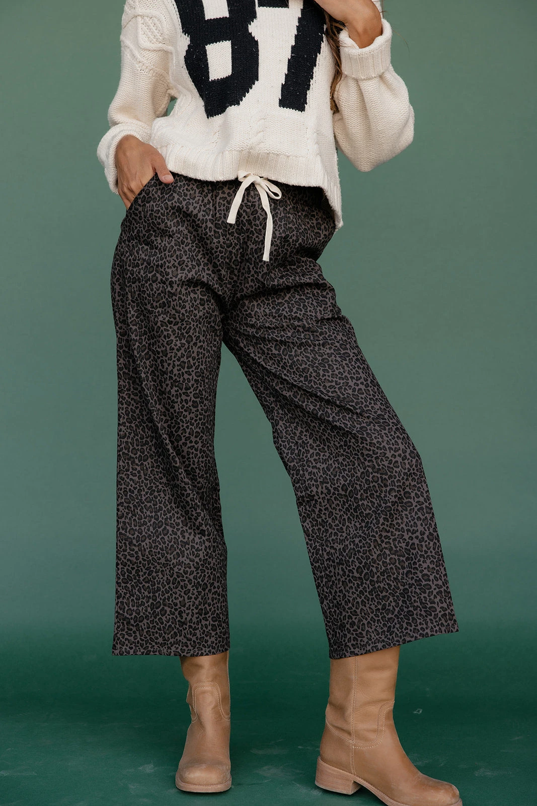 Cheetah Print High Waisted Wide Leg Pants with Tie Waist 5 Cheetah Print High Waisted Wide Leg Pants with Tie Waist - Image 3