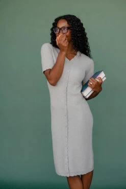 Button Front Bodycon Midi Dress - Nursing Friendly Office Style