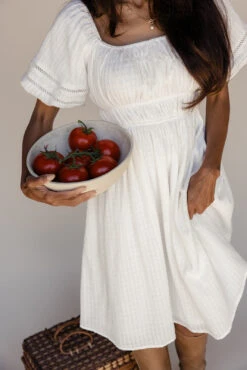 White Smocked Midi Dress with Flutter Sleeves and Lace Trim -ROOLEE FASHION SHOP 7W4A8377