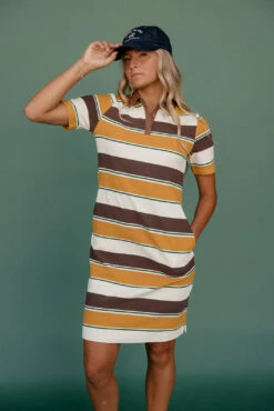 Art Class Yellow and Brown Striped Bodycon Midi Dress -ROOLEE FASHION SHOP 7W4A8386
