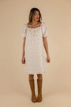 Ever After Floral Tie Dress - Romantic Puff Sleeve Style with Pockets -ROOLEE FASHION SHOP 7W4A8391 websize