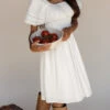 White Smocked Midi Dress with Flutter Sleeves and Lace Trim 1 White Smocked Midi Dress with Flutter Sleeves and Lace Trim -ROOLEE FASHION SHOP 7W4A8394