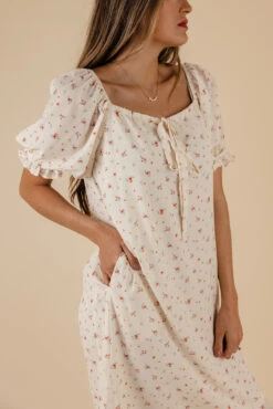 Ever After Floral Tie Dress - Romantic Puff Sleeve Style with Pockets -ROOLEE FASHION SHOP 7W4A8395 websize