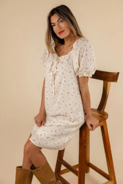 Ever After Floral Tie Dress - Romantic Puff Sleeve Style with Pockets -ROOLEE FASHION SHOP 7W4A8424 websize