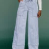 Wide Leg Denim Pants with Tie Waist and Patch Pockets 2 Wide Leg Denim Pants with Tie Waist and Patch Pockets -ROOLEE FASHION SHOP 7W4A8442