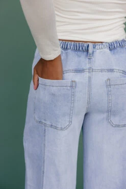 Wide Leg Denim Pants with Tie Waist and Patch Pockets -ROOLEE FASHION SHOP 7W4A8446