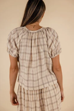 Plaid Puff Sleeve Blouse - Coretta Chic Everyday Top -ROOLEE FASHION SHOP 7W4A8464