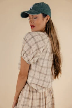 Plaid Puff Sleeve Blouse - Coretta Chic Everyday Top -ROOLEE FASHION SHOP 7W4A8498