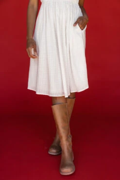 White Smocked Midi Dress with Flutter Sleeves and Lace Trim -ROOLEE FASHION SHOP 7W4A8521