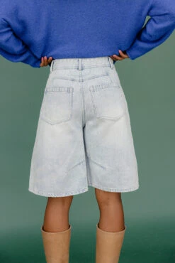 High-Rise Wide Leg Denim Bermuda Shorts with Raw Hem -ROOLEE FASHION SHOP 7W4A8657