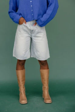 High-Rise Wide Leg Denim Bermuda Shorts with Raw Hem -ROOLEE FASHION SHOP 7W4A8663