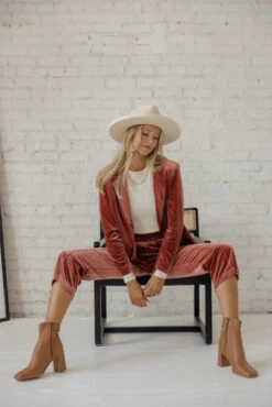 SALT Westgate Velvet Suit Pants - Pink Straight-Leg Trousers -ROOLEE FASHION SHOP 7W4A8675