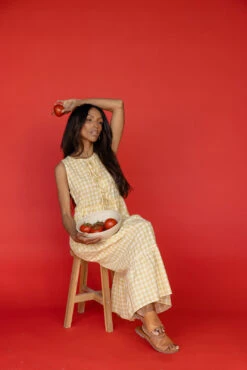 Yellow Gingham Midi Dress with Pockets and Elastic Waist 20 Yellow Gingham Midi Dress with Pockets and Elastic Waist -ROOLEE FASHION SHOP 7W4A8686