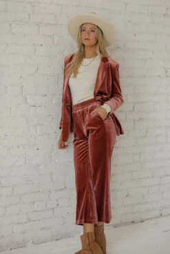SALT Westgate Velvet Suit Pants - Pink Straight-Leg Trousers -ROOLEE FASHION SHOP 7W4A8702